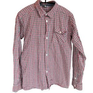 BIENZOE Button Down Shirt Boys Size 11/12 Plaid Long Sleeve Roll Up Tab Western